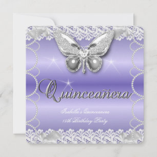 Quinceanera 15. Mauve Lace Butterfly Perl Party Einladung