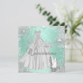 Quinceanera 15. Mint Silver Geburtstagsparty Einladung (Stehend Vorderseite)