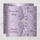 Quinceanera 15. Party Damask Lilac Jewel Image Einladung (Vorne/Hinten)