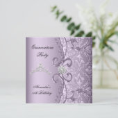 Quinceanera 15. Party Damask Lilac Jewel Image Einladung (Stehend Vorderseite)