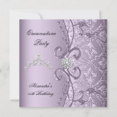 Quinceanera 15. Party Damask Lilac Jewel Image Einladung (Vorderseite)