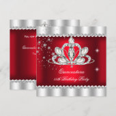 QUINCEANERA 15. Party Dark Red Silver Tiara Einladung (Vorne/Hinten)