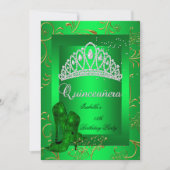 Quinceañera 15. Party Gold Green Glitzer Look Einladung (Vorderseite)