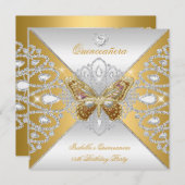 Quinceanera 15. Party Gold Silberschmetterling Tia Einladung (Vorne/Hinten)