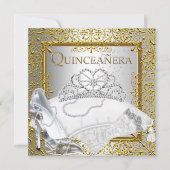 Quinceanera 15. Party Gold Silver Glitzer Look Einladung (Vorderseite)