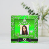 Quinceanera 15. Party Limette Green Silver Damask Einladung (Stehend Vorderseite)