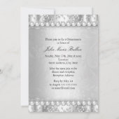 Quinceanera 15. Party Silver Damask Foto Einladung (Rückseite)