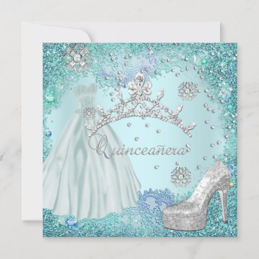 Quinceanera 15. Party Soft Aquamarin Tiara Dress S Einladung (Vorderseite)