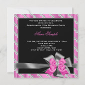 Quinceanera 15. Pink Silver Gray Bow Diamonds 2 Einladung (Rückseite)