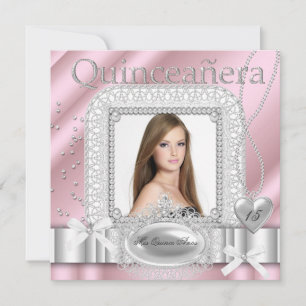 Quinceanera 15. Pink Weiß Spitze Perle Foto Einladung
