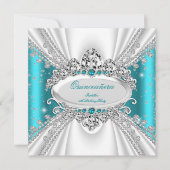 Quinceanera 15. Princess Aquamarin Tiara Diamonds Einladung (Vorderseite)