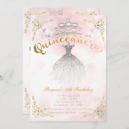 Quinceañera 15 Prinzessin Sparkle Geburtstagsparty Einladung (Vorne/Hinten)