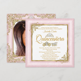 Quinceanera 15. Rosa Foto Carriage Einladung