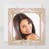 Quinceanera 15. Rosa Foto Carriage Einladung (Rückseite)