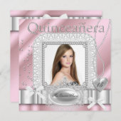 Quinceanera 15. Rosa Foto Einladung (Vorne/Hinten)