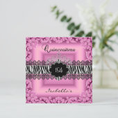 Quinceanera 15. Rosa Schwarz-weiß Zebra Lace Einladung (Stehend Vorderseite)