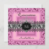 Quinceanera 15. Rosa Schwarz-weiß Zebra Lace Einladung (Vorderseite)
