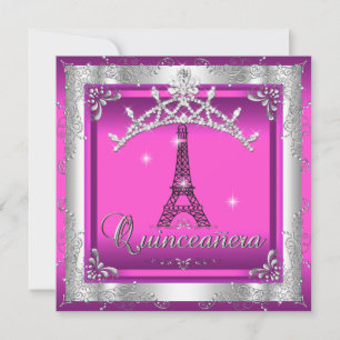 Quinceanera 15 Rosa Silber-Tiara Eiffelturm Einladung