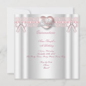 Quinceanera 15. Rosa Silberherz Diamanten 2 Einladung (Rückseite)