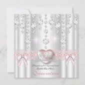 Quinceanera 15. Rosa Silberherz Diamanten 2 Einladung (Vorderseite)