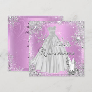 Quinceanera 15. Rosa Silberne Geburtstagsparty Einladung