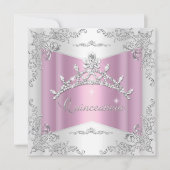 Quinceanera 15. Rosa Weiß Silber Tiara Einladung (Vorderseite)