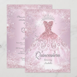 Quinceanera 15. rot Rosa Schneeflocken Winterkleid Einladung