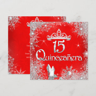 Quinceanera 15. Rot Silber Schneeflocken Party 2 Einladung