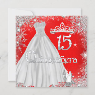 Quinceanera 15. Rot Silber Schneeflocken Party Einladung