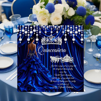 Quinceanera 15. Royal Blue Carriage Tiara Einladung