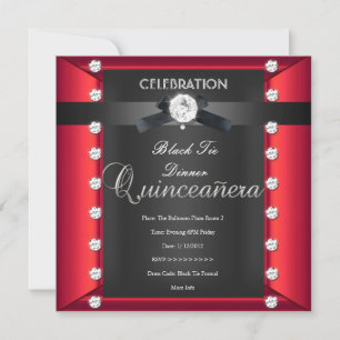 Quinceanera 15. Schwarze Krawatte Schwarz-weiß Rot Einladung
