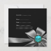 Quinceanera 15. Silver Zebra Aquamarin Black Gray  Einladung (Rückseite)