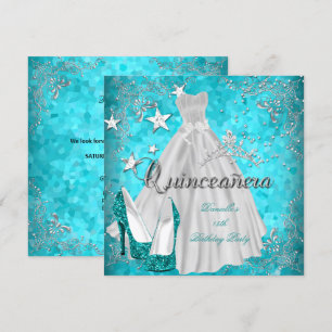 Quinceanera 15. Teal-Schimmer Glitter Einladung
