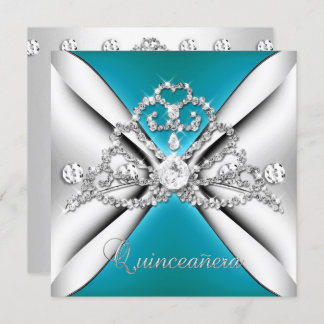 Quinceanera 15 Tiara Aquamarin Blue Silver White Einladung