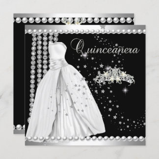 Quinceanera 15 Tiara Gown Black Silver White Einladung