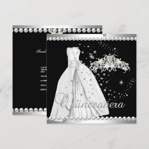 Quinceanera 15 Tiara Kleid Schwarz Silber Weiß Einladung