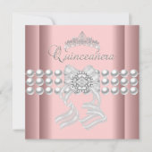 Quinceanera 15 Tiara Pink Silver White Pearl Pink Einladung (Vorderseite)