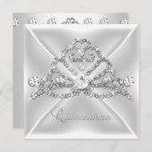Quinceanera 15 Tiara Silver White Diamond 2 Einladung (Vorne/Hinten)
