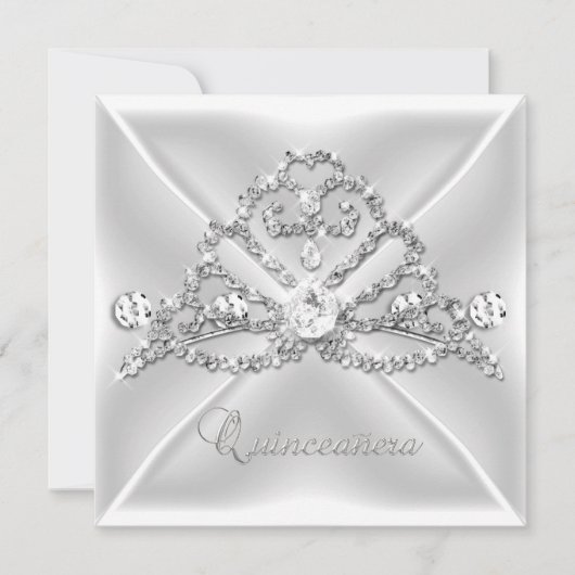 Quinceanera 15 Tiara Silver White Diamond 2 Einladung (Vorderseite)