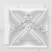 Quinceanera 15 Tiara Silver White Diamond Einladung (Vorderseite)