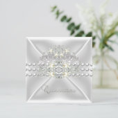 Quinceanera 15 Tiara Silver White Pearl Diamond Einladung (Stehend Vorderseite)