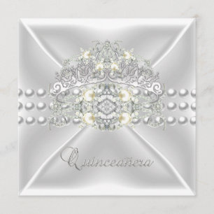 Quinceanera 15 Tiara Silver White Pearl Diamond Einladung