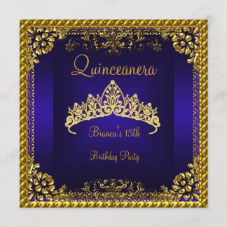 Quinceanera 15. Tiefblau Gold Diamant Tiara Einladung