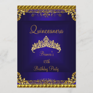 Quinceanera 15. tiefblaue goldene Diamantentiar Einladung