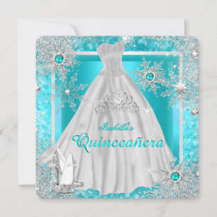 Quinceanera 15. Türkis Winter Wonderland Schneeflo Einladung