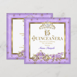 Quinceanera 15. Violett-goldene Tiara Pferdekutsch Einladung