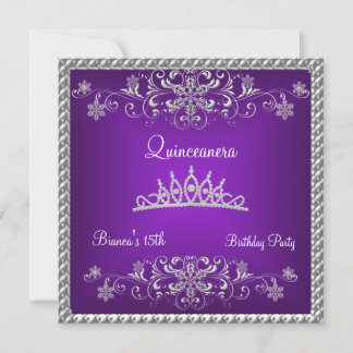 Quinceanera 15. Violett-Schwarze Diamant-Tiara Einladung