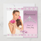 Quinceanera 15. Weißrosa Schwäne Tiara Foto Einladung (Vorderseite)