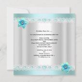 Quinceanera 15. White Aquamarin Blue Silver Tiara Einladung (Rückseite)