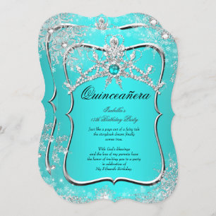 Quinceanera 15. Winter Wonderland Aqua Pearl Einladung
